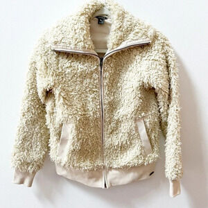 Eddie Bauer Womens Cream Sherpa Bomber Jacket XS Long Sleeve